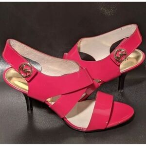 Michael KORS JOSELLE RED SEXY STRAP GOLD MK LOGO SLINGBACKS
